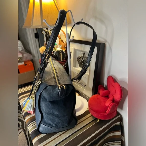 Coach 2021 Kleo Carryall Satchel Pebbled Leather and Suede Denim Blue - Picture 12 of 16